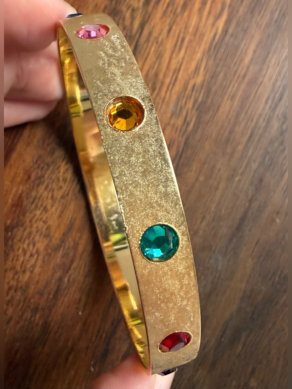 VTG 12 Birthstones Rhinestone Gold Tone Bracelet Bangle Colorful